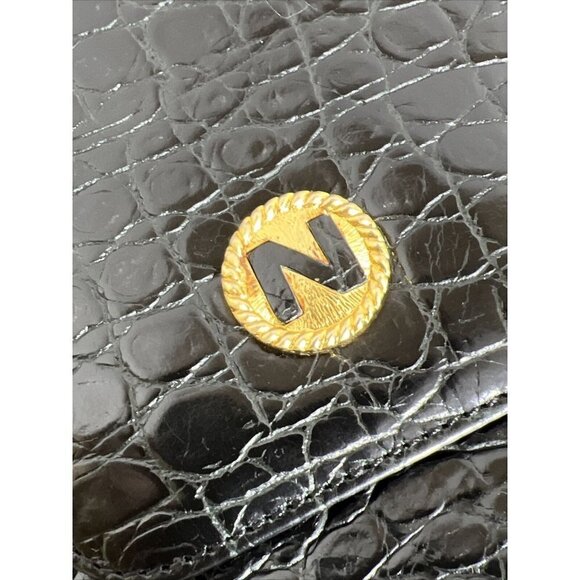 Vintage Albert Nipon Embossed Leather Crossbody Bag Black 7” x 6” - Picture 12 of 16